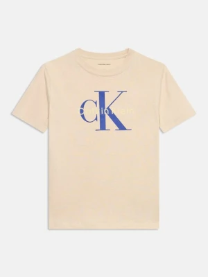 T-shirt z nadrukiem Calvin Klein Jeans piaskowy