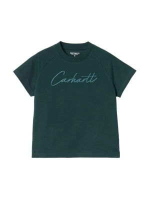 T-shirt z nadrukiem Carhartt WIP ciemnozielony