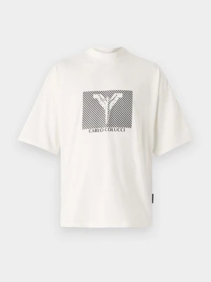 T-shirt z nadrukiem Carlo Colucci mleczny