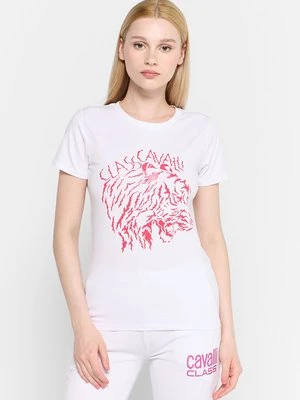 T-shirt z nadrukiem Cavalli Class biały