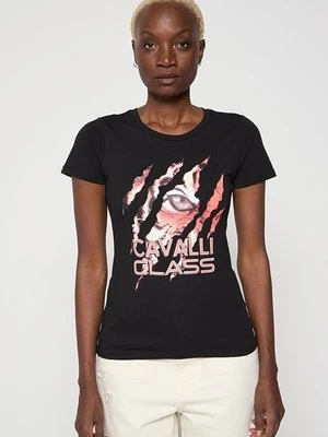 T-shirt z nadrukiem Cavalli Class czarny