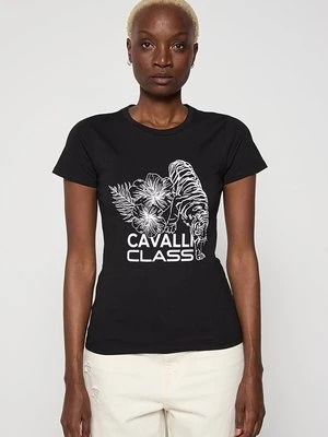 T-shirt z nadrukiem Cavalli Class czarny