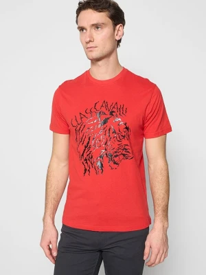 T-shirt z nadrukiem Cavalli Class czerwony