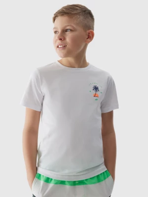 T-shirt z nadrukiem chłopięcy - biały 4F JUNIOR