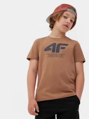 T-shirt z nadrukiem chłopięcy - brązowy 4F