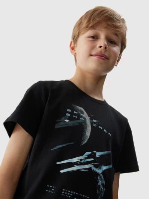 T-shirt z nadrukiem chłopięcy - czarny 4F JUNIOR