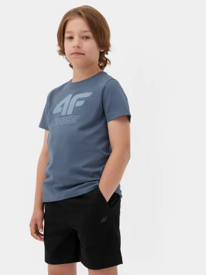 T-shirt z nadrukiem chłopięcy - denim 4F