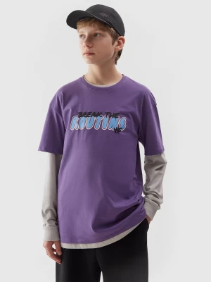 T-shirt z nadrukiem chłopięcy - fioletowy 4F JUNIOR