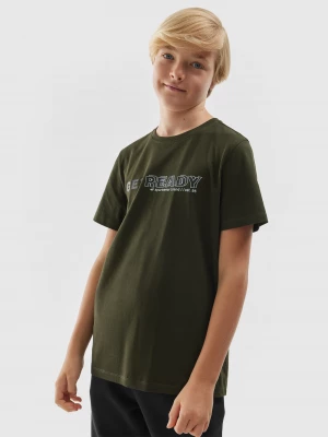 T-shirt z nadrukiem chłopięcy - khaki 4F