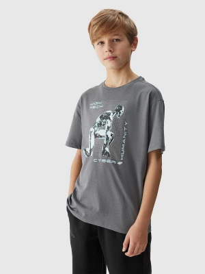 T-shirt z nadrukiem chłopięcy - szary 4F JUNIOR
