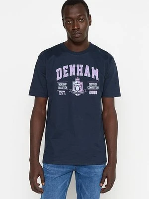 T-shirt z nadrukiem Denham granatowy