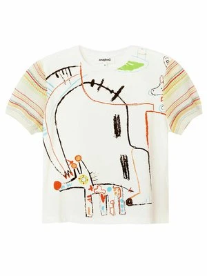 T-shirt z nadrukiem Desigual biały
