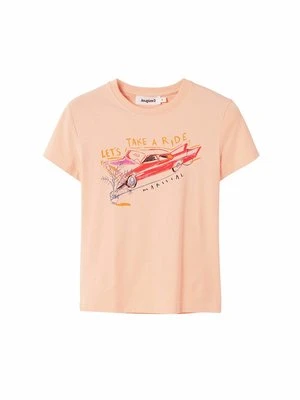 T-shirt z nadrukiem Desigual różowy