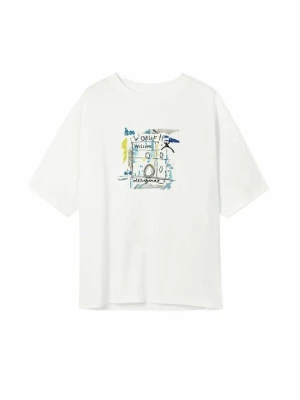 T-shirt z nadrukiem Desigual biały