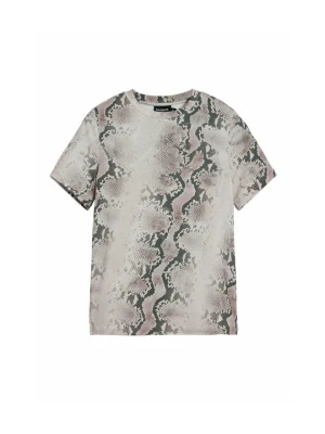 T-shirt z nadrukiem Desigual brązowy