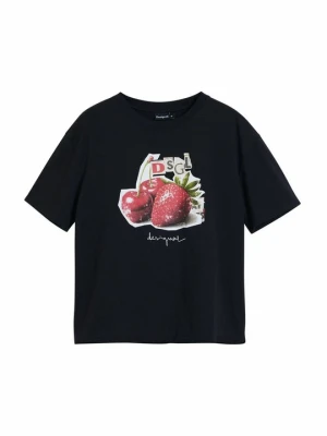 T-shirt z nadrukiem Desigual brązowy