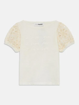 T-shirt z nadrukiem Desigual mleczny