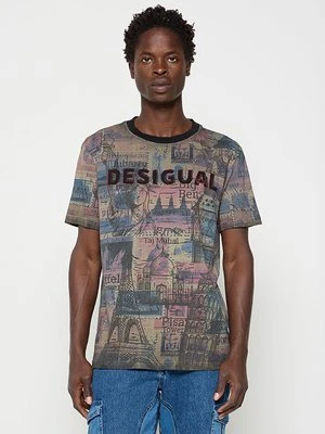 T-shirt z nadrukiem Desigual oliwkowy