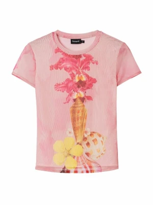 T-shirt z nadrukiem Desigual różowy
