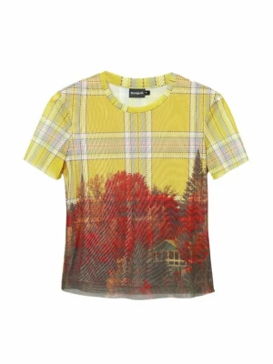 T-shirt z nadrukiem Desigual żółty