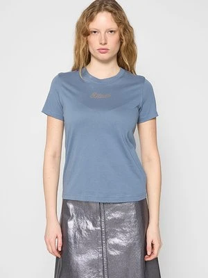 T-shirt z nadrukiem Diesel niebieski melanż