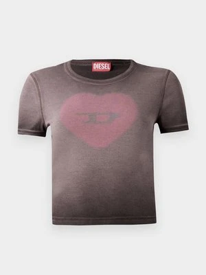 T-shirt z nadrukiem Diesel brązowy