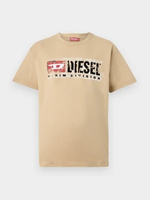 T-shirt z nadrukiem Diesel beżowy