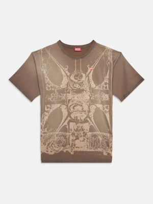 T-shirt z nadrukiem Diesel brązowy