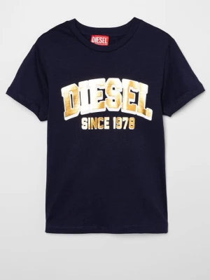 T-shirt z nadrukiem Diesel granatowy