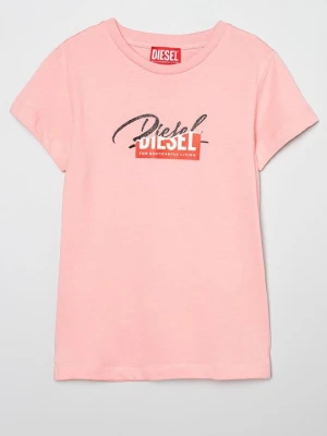 T-shirt z nadrukiem Diesel jasnoróżowy