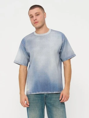 T-shirt z nadrukiem Diesel niebieski denim