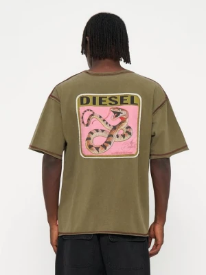 T-shirt z nadrukiem Diesel zielony