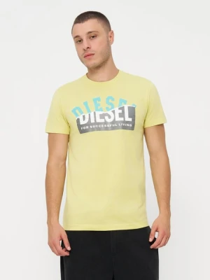 T-shirt z nadrukiem Diesel żółty
