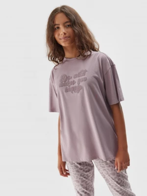 T-shirt z nadrukiem dziewczęcy - beżowy 4F