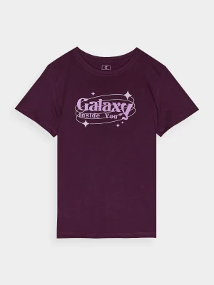 T-shirt z nadrukiem dziewczęcy - ciemny fiolet 4F JUNIOR