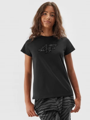 T-shirt z nadrukiem dziewczęcy - czarny 4F JUNIOR
