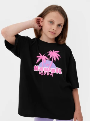 T-shirt z nadrukiem dziewczęcy - czarny 4F