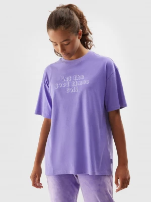 T-shirt z nadrukiem dziewczęcy - fioletowy 4F JUNIOR