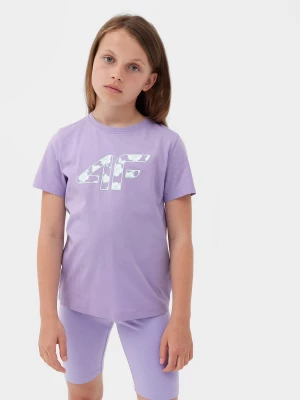 T-shirt z nadrukiem dziewczęcy - fioletowy 4F