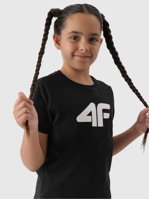 T-shirt z nadrukiem dziewczęcy - głęboka czerń 4F