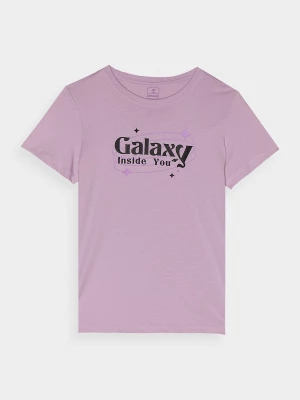 T-shirt z nadrukiem dziewczęcy - jasny fiolet 4F
