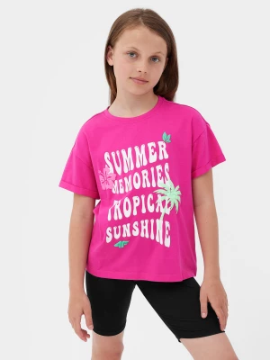 T-shirt z nadrukiem dziewczęcy - różowy 4F