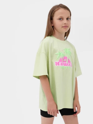 T-shirt z nadrukiem dziewczęcy - zielony 4F JUNIOR