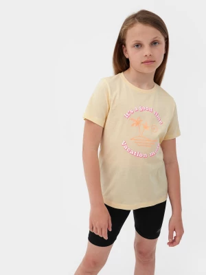 T-shirt z nadrukiem dziewczęcy - żółty 4F JUNIOR