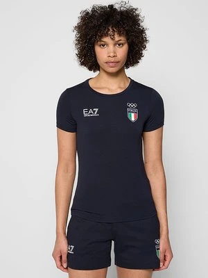T-shirt z nadrukiem EA7 Emporio Armani niebieski
