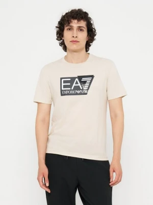 T-shirt z nadrukiem EA7 Emporio Armani beżowy