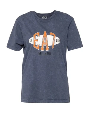 T-shirt z nadrukiem EA7 Emporio Armani błękit królewski melanż