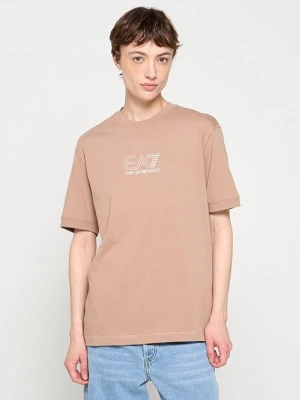 T-shirt z nadrukiem EA7 Emporio Armani brązowy
