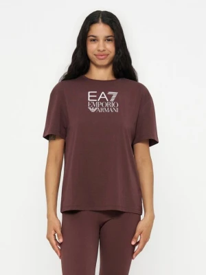 T-shirt z nadrukiem EA7 Emporio Armani brązowy