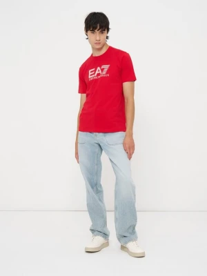 T-shirt z nadrukiem EA7 Emporio Armani czerwony